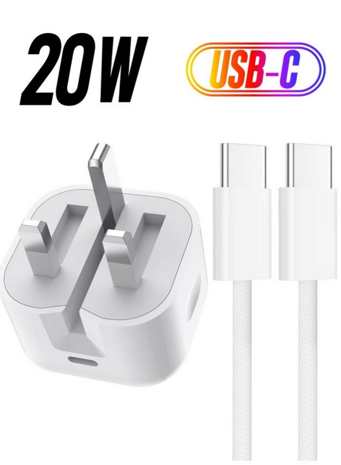 روي بن شاحن سريع 20 وات لأجهزة iPhone | شاحن سريع USB C مع سلك شحن من النوع C إلى C بطول 1 متر متوافق مع iPhone 17/17 pro/17 pro max 16/16 Pro/16Pro Max/15/15 Pro/15 Pro Max/iPad/iPad Pro/AirPods - Image 1