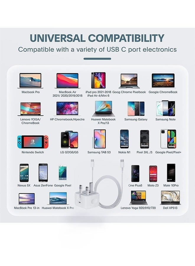 روي بن شاحن سريع 20 وات لأجهزة iPhone | شاحن سريع USB C مع سلك شحن من النوع C إلى C بطول 1 متر متوافق مع iPhone 17/17 pro/17 pro max 16/16 Pro/16Pro Max/15/15 Pro/15 Pro Max/iPad/iPad Pro/AirPods - Image 3