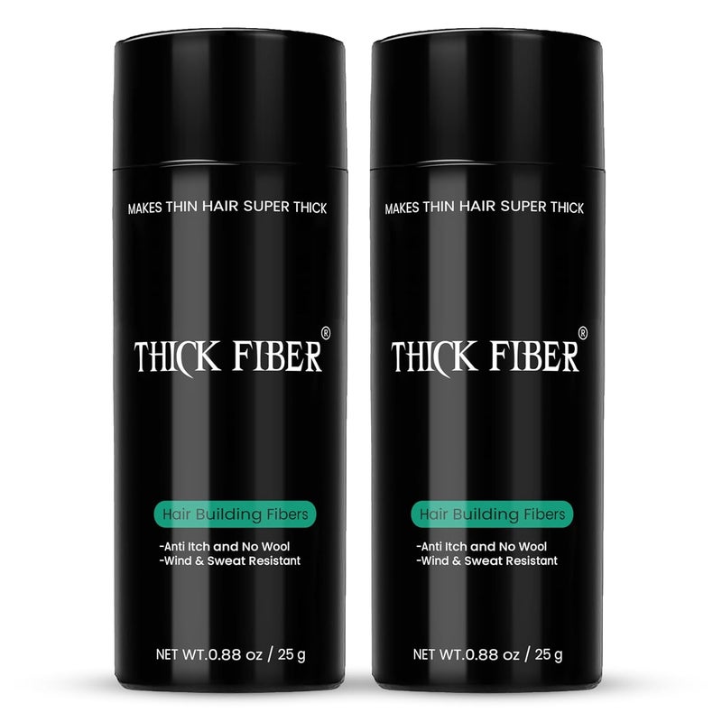 Thick Fiber ألياف سميكة لألياف الشعر الرقيق بقع صلعاء بني داكن عبوة من 2 زجاجة 25 جرام تخفي تساقط الشعر في ثوانٍ للنساء والرجال - Image 1