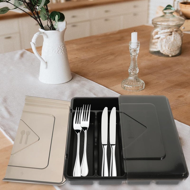 Healifty Silverware Organizer Tray with Lid, Kitchen Drawer Utensil Holder for Forks Knives Spoons, Plastic Flatware Organizer Box for Kitchen Storage and Cutlery Organization - Image 5