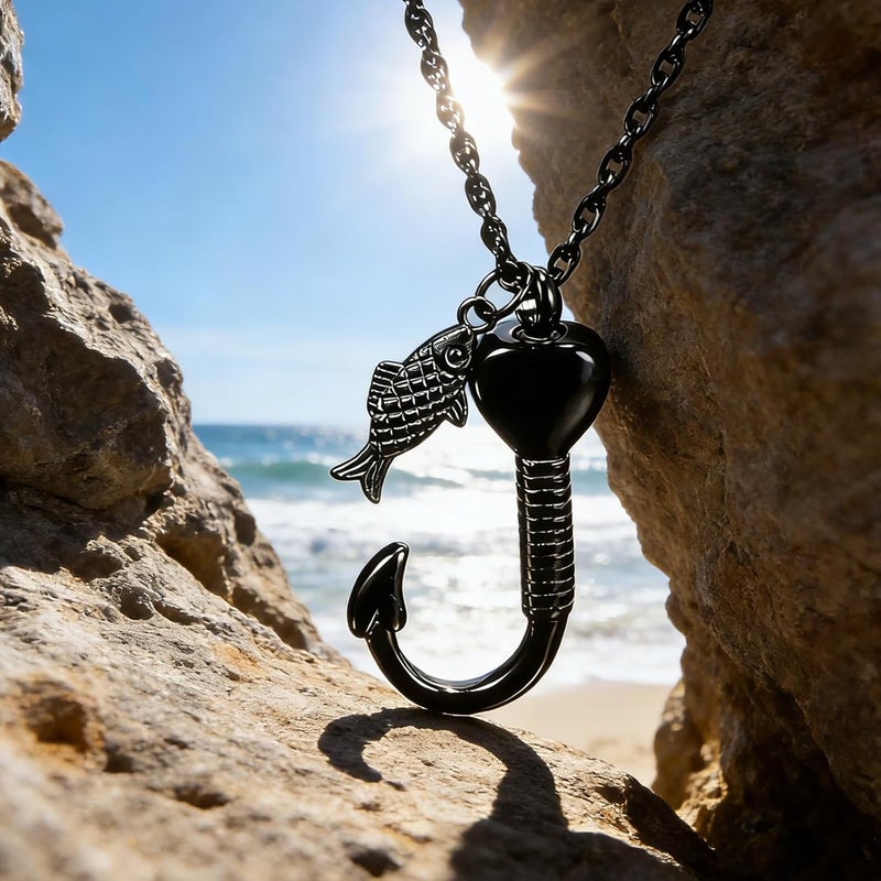Elegant Cremation Jewelry Urn Necklace with Heart Fishhook Design for Loss Pet and Human Remembrances Ashes Container Pet Ashes Holder Necklace - Image 3