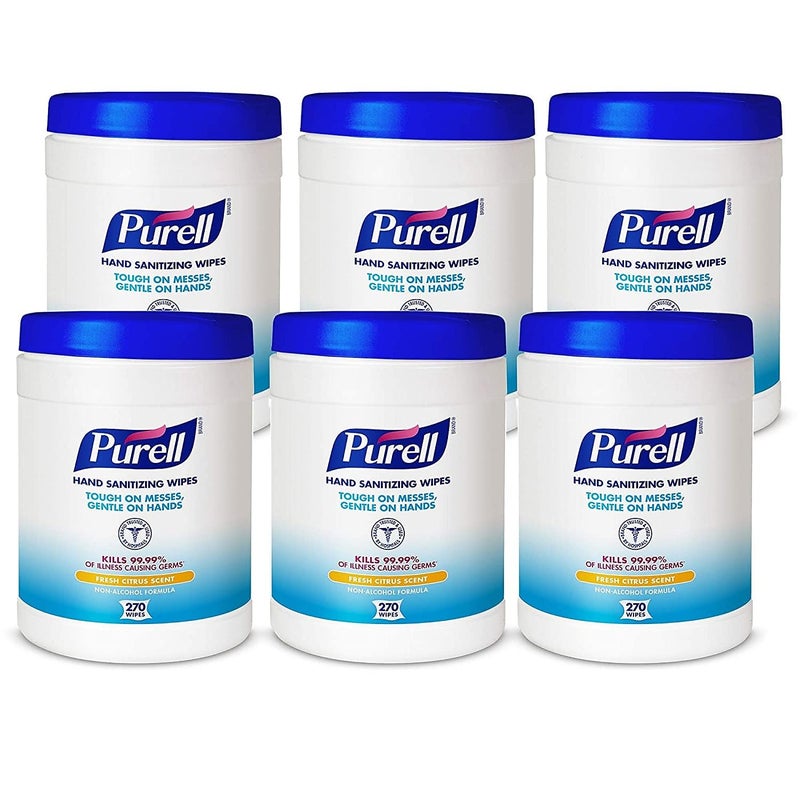 PURELL Hand Sanitizing Wipes Fresh Citrus Scent 270 Count Alcoholfree formula Sanitizing Wipes in EcoFit Canister Case of 6 911306
