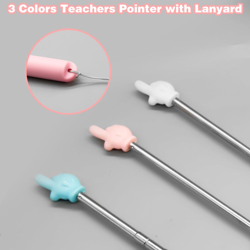 CANIPHA 3Pcs Teacher Pointer Finger Telescopic Pointer Stick Hand Pointer with Lanyards, Extendable Pointer Teacher Pointers for Classroom Elementary School Teacher, Classroom Supplies (Black Pink Blue) - Image 3