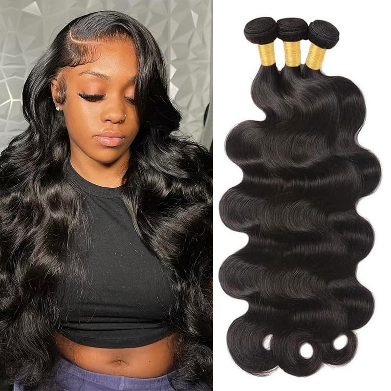 Smoothair Body Wave Bundles Human Hair 16 18 20 Inch Human Hair Bundle 100% Unprocessed Brazilian Virgin Hair 3 Bundles Human Hair Extensions for Black Women Natural Color - Image 1