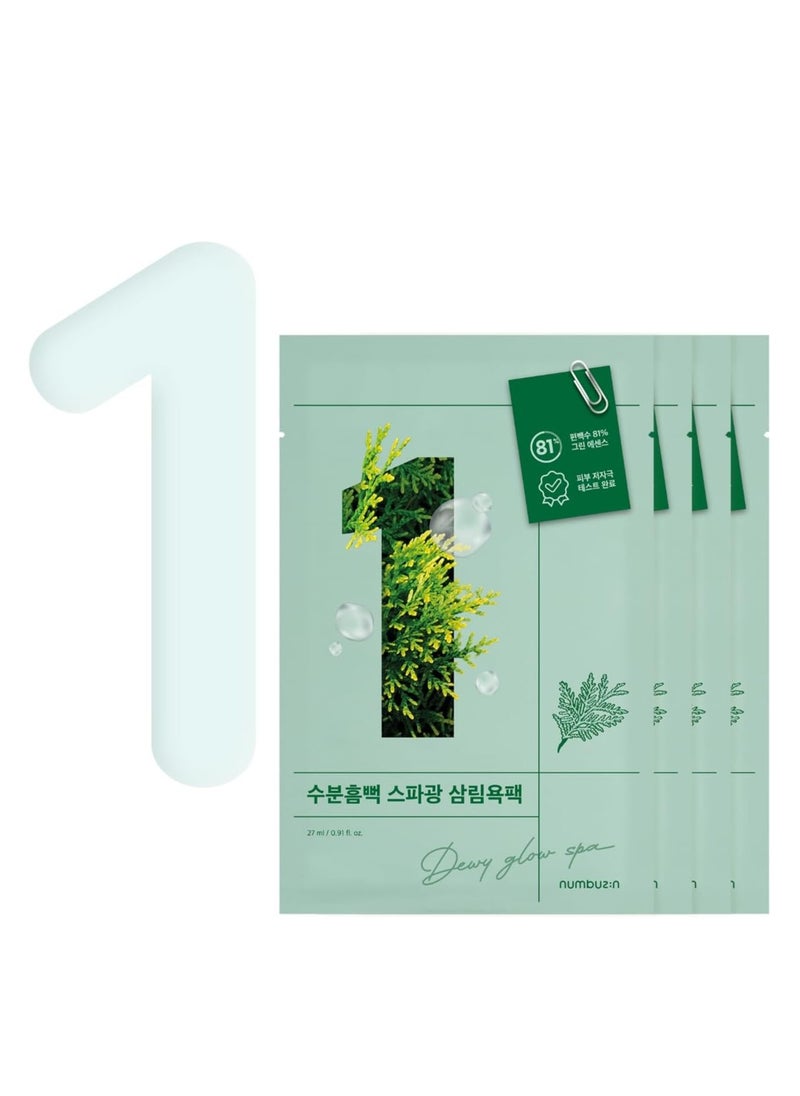numbuzin No.1 Dewy Glow Spa Sheet Mask 4ea | Relaxing At-Home Spa, Puffy Face, Foresty, Face Mask Pack | Korean Skin Care for Face, 4ea/box  - Image 1