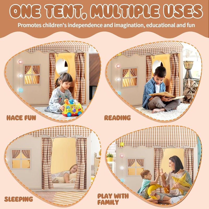 Pomefar Large Kids Tent with LED Lights & Party Decor, Indoor/Outdoor Playhouse for Boys & Girls Ages 3-10, Princess Castle Design for Birthday, Room Decor & Family Gatherings - Image 2