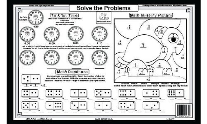 Tot Talk First Grade Math Educational Placemat for Kids – Made in USA – Durable, Double-Sided, Math Placemat with Addition & Subtraction Problems – Waterproof, Wipeable, 17.5” x 11.5” - Image 2