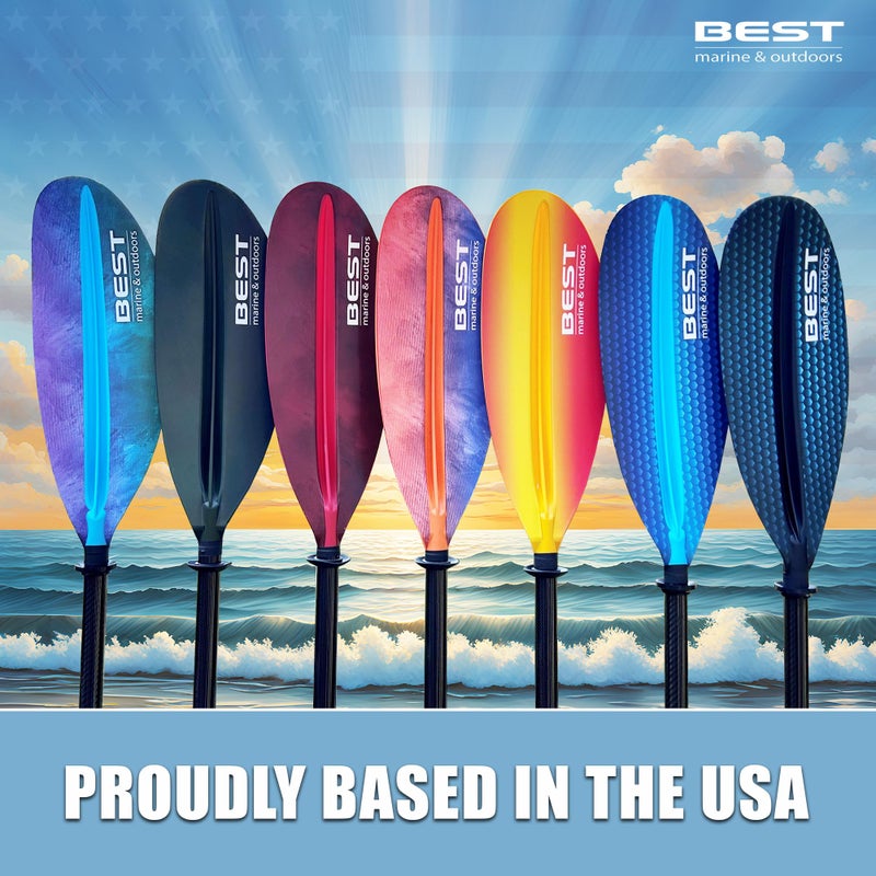 Best Marine and Outdoors أفضل مجداف كاياك بحري وخارجي، عمود من ألياف الكربون وشفرات من بولي بروبيلين مدعمة بالألياف الزجاجية، 220 سم، 234 سم، 250 سم، مجاديف كاياك خفيفة للبالغين (بلو بريزم، 234 سم) - Image 5