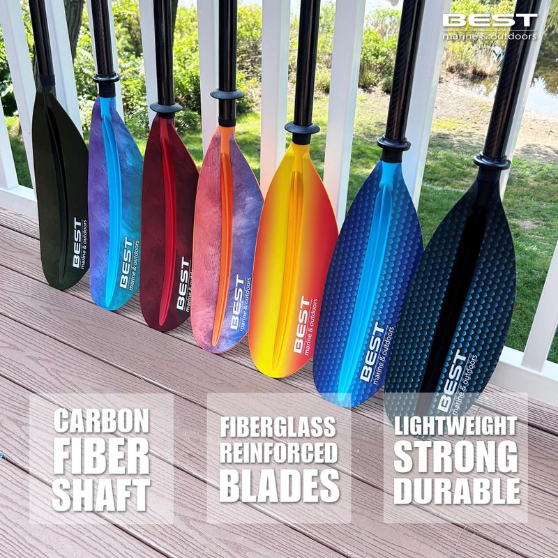 Best Marine and Outdoors أفضل مجداف كاياك بحري وخارجي، عمود من ألياف الكربون وشفرات من بولي بروبيلين مدعمة بالألياف الزجاجية، 220 سم، 234 سم، 250 سم، مجاديف كاياك خفيفة للبالغين (بلو بريزم، 234 سم) - Image 3