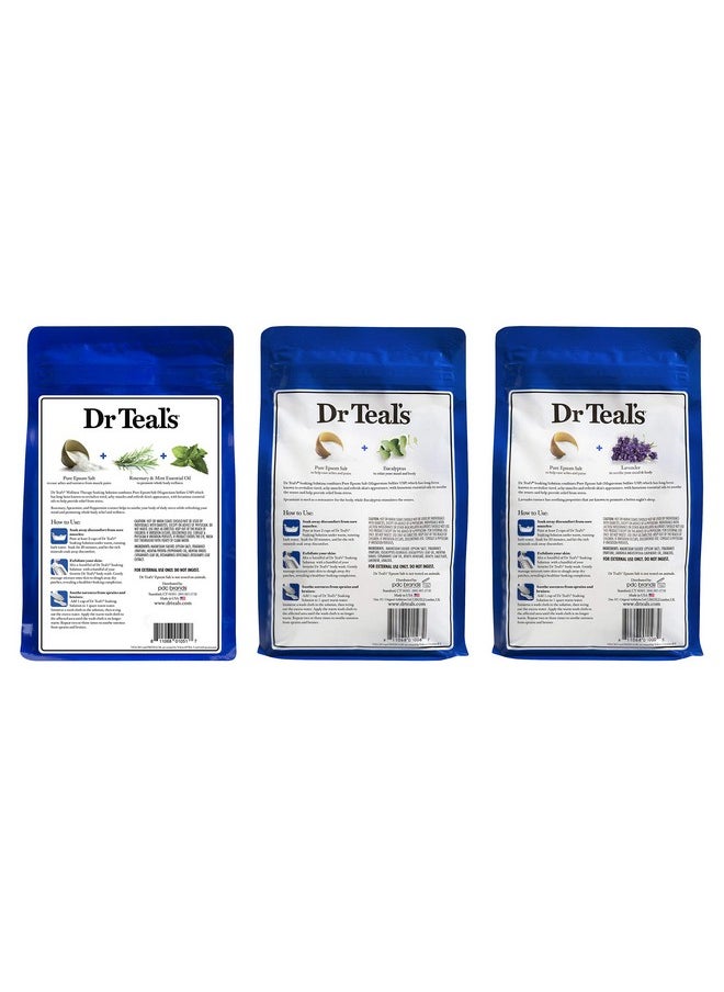 Dr Teal's Dr. Teal's Pure Epsom Salt Soaking Solution Gift Set (3 Pack, 3lbs ea.) - Soothe & Sleep Lavender, Relax & Relief Eucalyptus with Spearmint, Wellness Therapy with Rosemary & Mint - Relaxes The Body  - Image 2