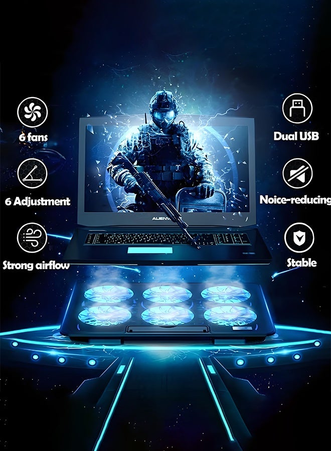 COOLCOLD Laptop Cooling Pad, Office & Gaming Laptop Cooler With 6 Silent Fans, Laptop Fan Cooling Pad Suitable For 10-17 Inch Laptop,Usb Port Powered,6 Adjustable Height - Image 3