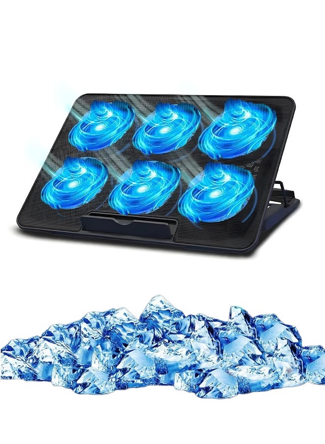 COOLCOLD Laptop Cooling Pad, Office & Gaming Laptop Cooler With 6 Silent Fans, Laptop Fan Cooling Pad Suitable For 10-17 Inch Laptop,Usb Port Powered,6 Adjustable Height - Image 1