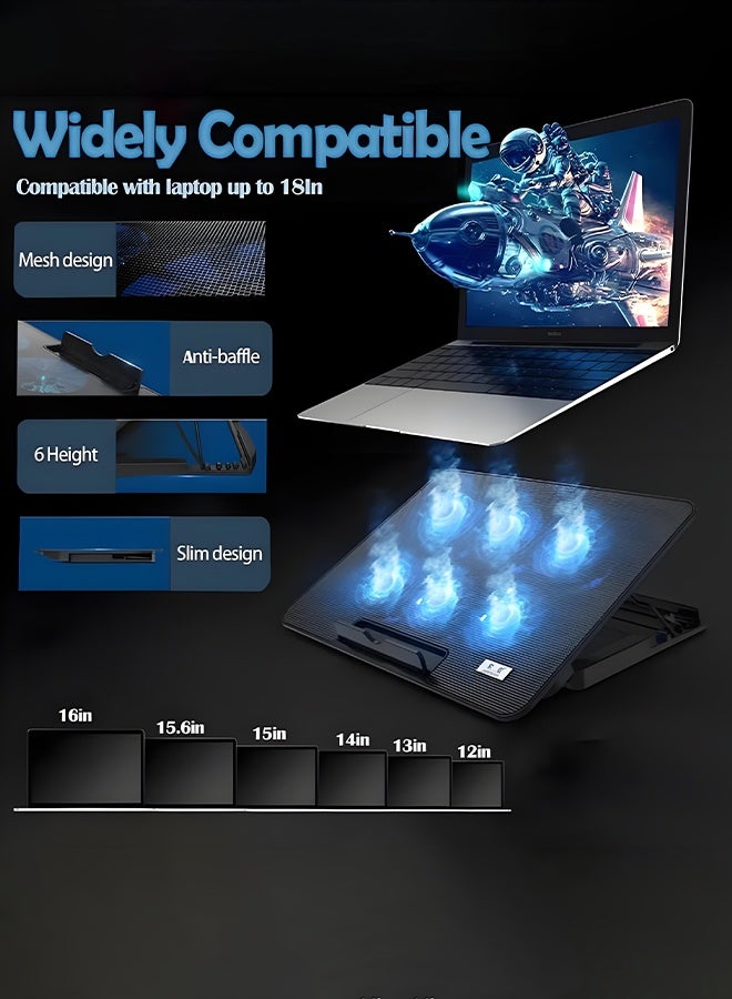 COOLCOLD Laptop Cooling Pad, Office & Gaming Laptop Cooler With 6 Silent Fans, Laptop Fan Cooling Pad Suitable For 10-17 Inch Laptop,Usb Port Powered,6 Adjustable Height - Image 4