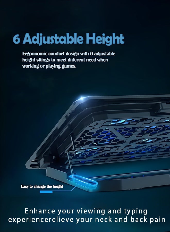 COOLCOLD Laptop Cooling Pad, Office & Gaming Laptop Cooler With 6 Silent Fans, Laptop Fan Cooling Pad Suitable For 10-17 Inch Laptop,Usb Port Powered,6 Adjustable Height - Image 5