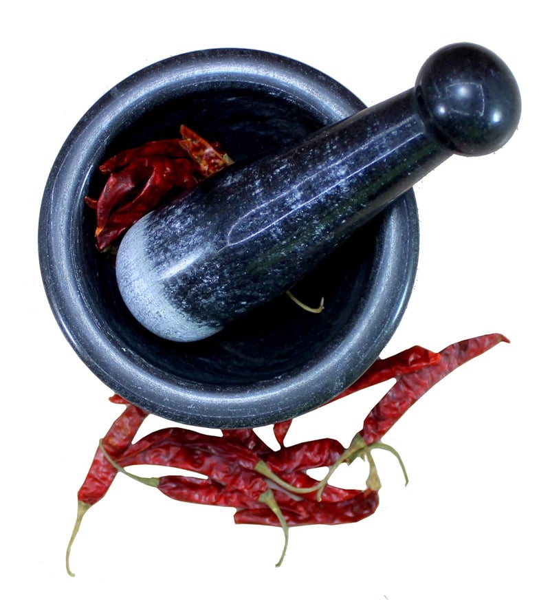 KLEO 5 Wide Black Natural Stone Mortar and Pestle Set as Spice Medicine Grinder Masher Okhli And Musal - Image 3