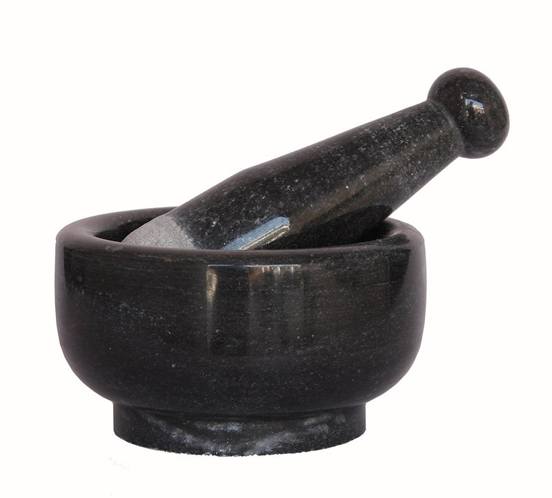 KLEO 5 Wide Black Natural Stone Mortar and Pestle Set as Spice Medicine Grinder Masher Okhli And Musal - Image 1