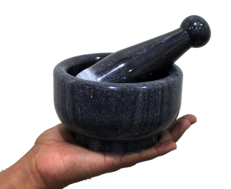 KLEO 5 Wide Black Natural Stone Mortar and Pestle Set as Spice Medicine Grinder Masher Okhli And Musal - Image 4