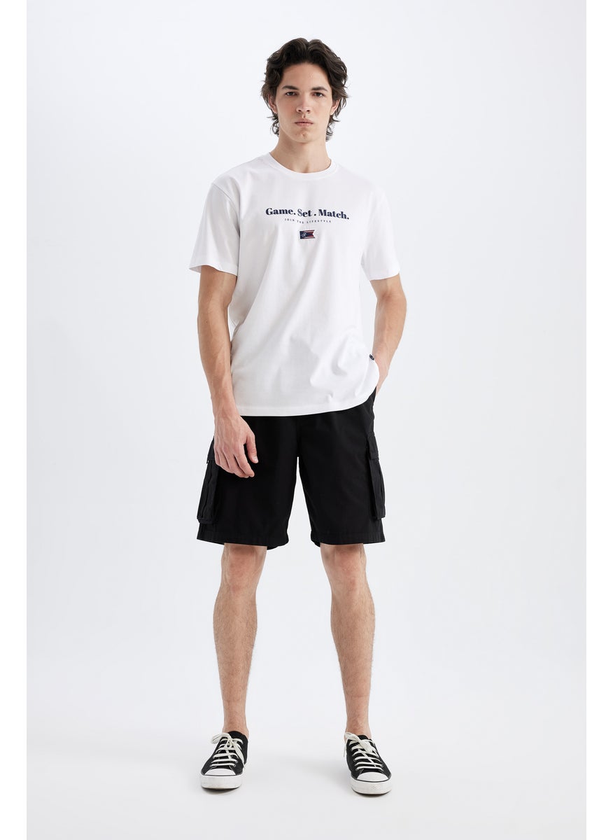 Man Cargo Fit Gabardine Regular Hem Bermuda
