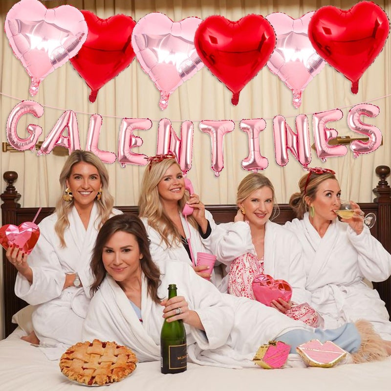Tagberoy Rose Gold Galentines Balloons, 16 Inch Galentines Day Balloons Red Rose Gold Heart Balloon for Galentines Party Hotel Room Office Classroom Decor - Image 3