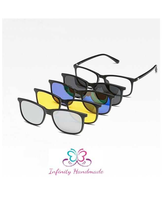 Generic - Unisex sunglasses featuring a TR90 base frame with four magnetic replacement lenses in various colors, polarized sunglasses, superior UV400 protection, and an elegant leather case, perfect for a special gift. Exclusively from INFINITYHANDMADE. - Image 1