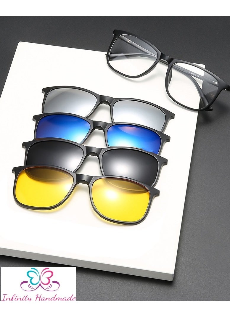 Generic - Unisex sunglasses featuring a TR90 base frame with four magnetic replacement lenses in various colors, polarized sunglasses, superior UV400 protection, and an elegant leather case, perfect for a special gift. Exclusively from INFINITYHANDMADE. - Image 1
