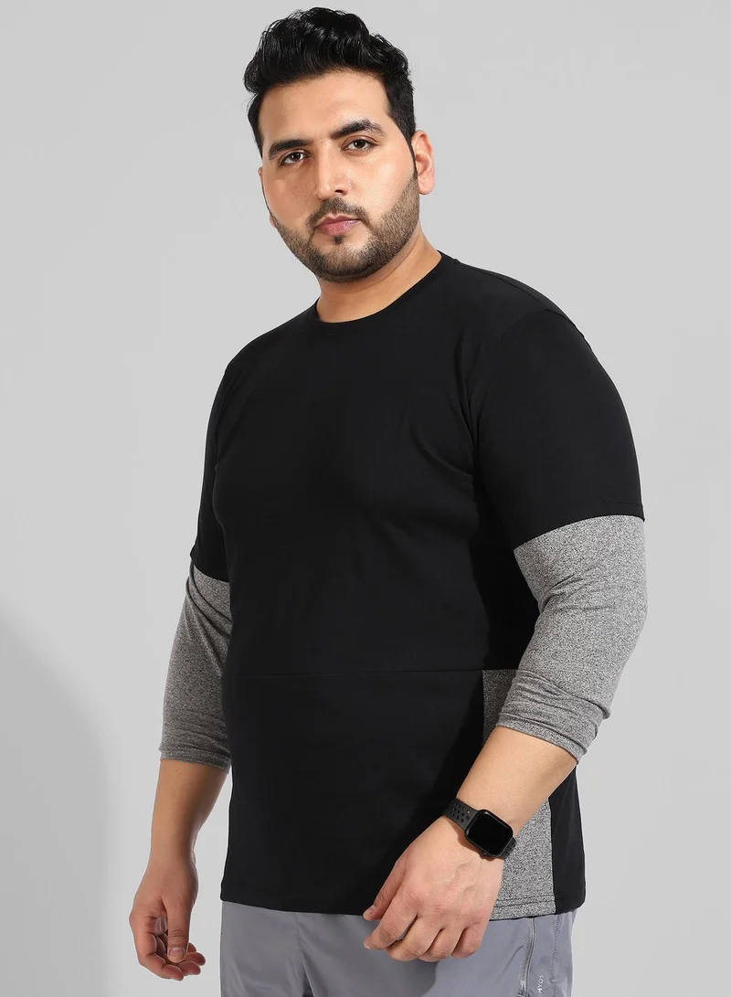 Instafab Plus Men's Black Colourblocked Regular Fit  Casual T-Shirt