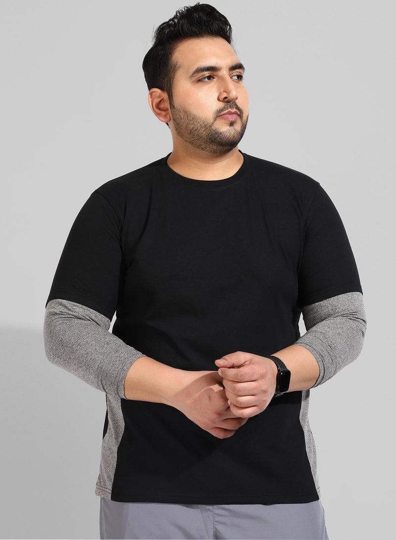 Instafab Plus Men's Black Colourblocked Regular Fit  Casual T-Shirt - Image 2
