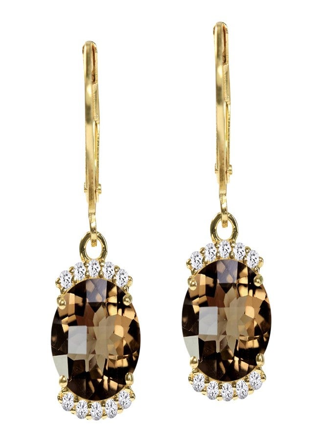 Silvershake 4.5ct. Natural Smoky Quartz and White Topaz 14K Yellow Gold Plated 925 Sterling Silver Leverback Earrings - Image 4