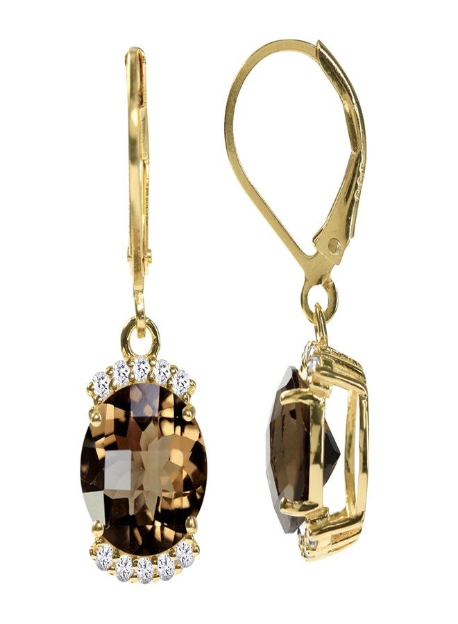 Silvershake 4.5ct. Natural Smoky Quartz and White Topaz 14K Yellow Gold Plated 925 Sterling Silver Leverback Earrings - Image 1