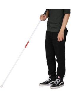 klarako Folding Blind Cane, 50 Aluminum Walking Stick with Red Reflective Tape, Rubber Handle and Wrist Strap  - Image 2