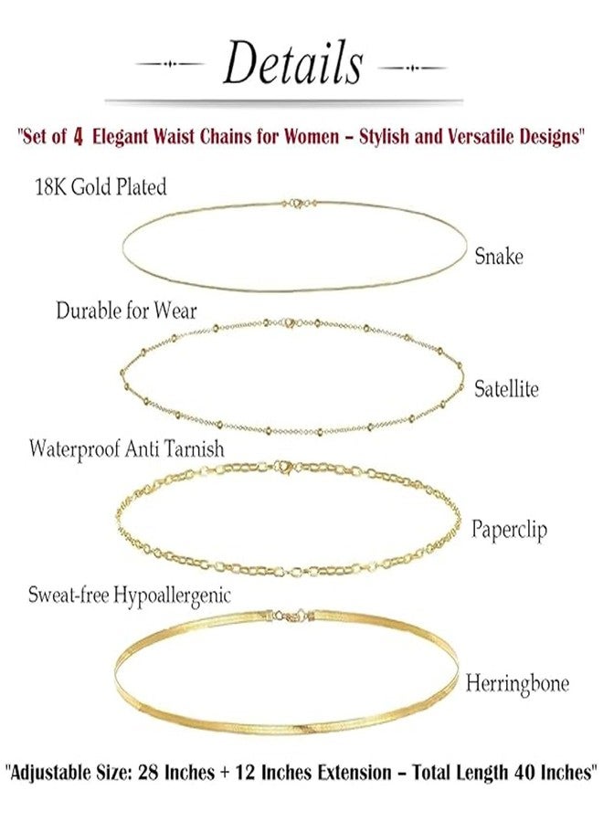 VAMA FASHIONS 4 Pcs 18K Gold Palted Anti Tarnish Waterproof Adjustable Waist Body Belly Chain Combo Jewelry Beach Kamar Chain for Women & Girls - Image 3