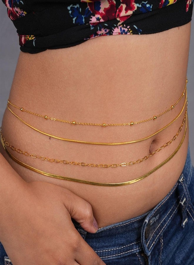 VAMA FASHIONS 4 Pcs 18K Gold Palted Anti Tarnish Waterproof Adjustable Waist Body Belly Chain Combo Jewelry Beach Kamar Chain for Women & Girls - Image 4