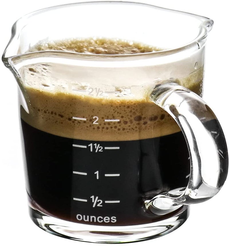 QWORK QWORK Espresso Shot Glass with Handle 2 Pack 3Ounce Double Spout Glass Measuring Cup Triple Pitcher Milk Cup with Two Scales OZML 