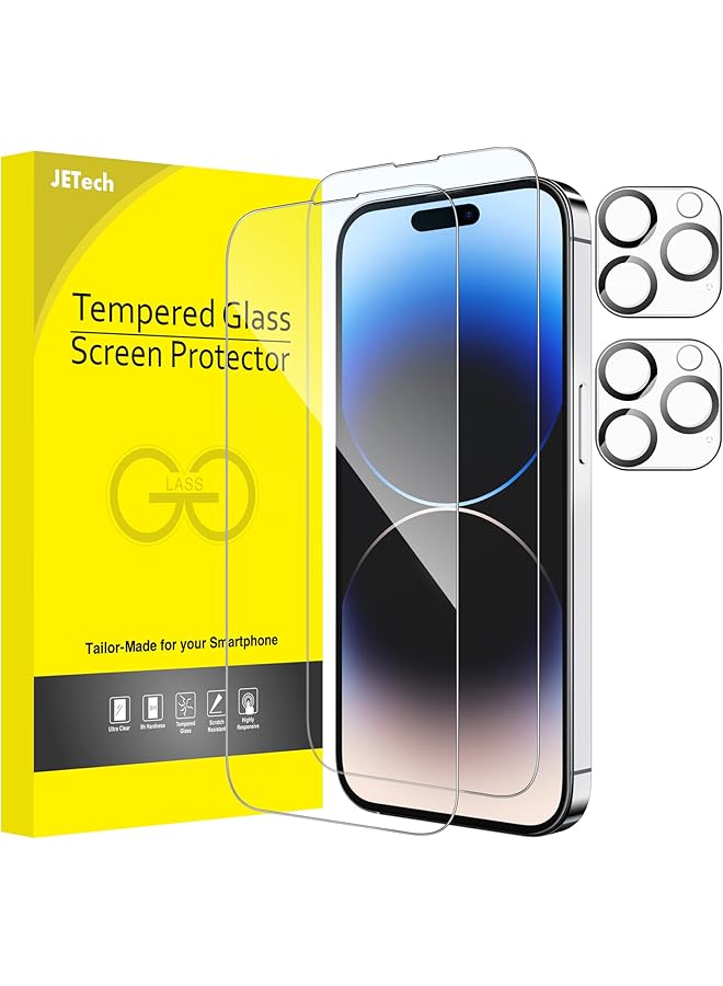 جي تيك واقي شاشة بتغطية كاملة لهاتف آيفون 14 برو مقاس 6.1 بوصة مع واقي عدسة الكاميرا من الزجاج المقوى عالي الدقة، عبوتان لكل منهما - Image 1