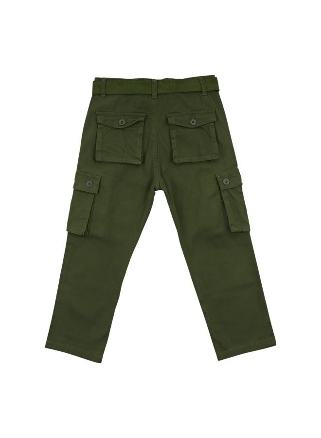 MARWAN Boys Twill Cargo Long Pants with Adjustable Waist Belt, Multi-Pocket Design - Image 2