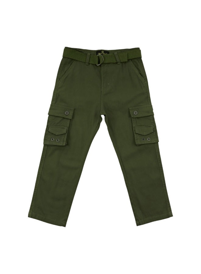 MARWAN Boys Twill Cargo Long Pants with Adjustable Waist Belt, Multi-Pocket Design - Image 1