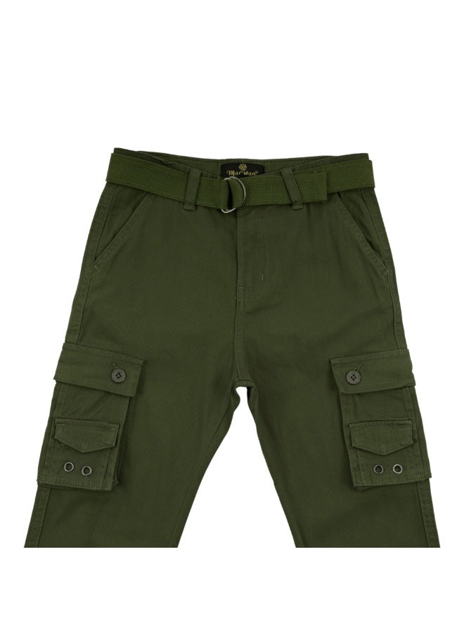 MARWAN Boys Twill Cargo Long Pants with Adjustable Waist Belt, Multi-Pocket Design - Image 3