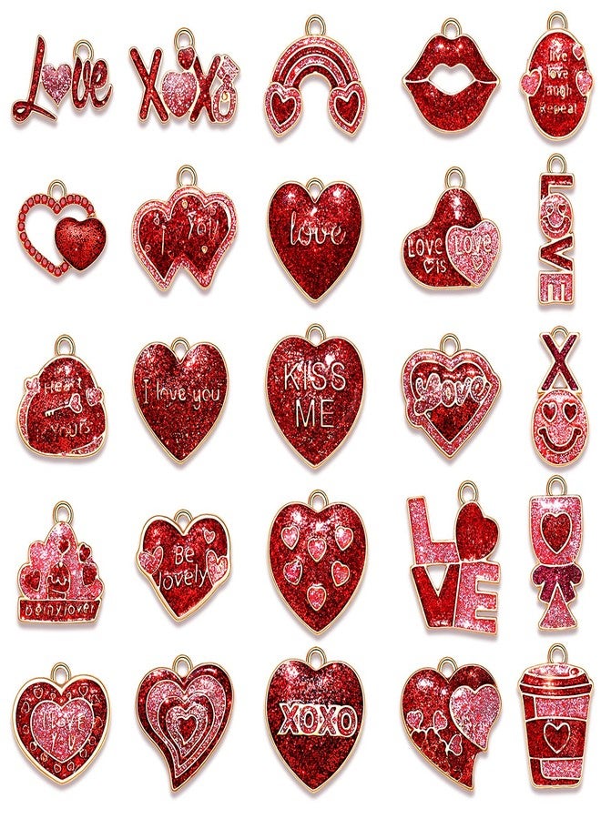 CEALXHENY 25/40PCS Valentine's Day Charms for Jewelry Making, Metal, Rhinestone - Image 1