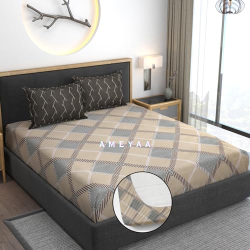 AMEYAA 320 TC Cotton Feel All Around Elastic Fitted Queen Size Bedsheets, Supersoft Elastic Fitted Double Bedsheet with 2 Pillow Covers, Size 60x78x8 Inches - Image 2