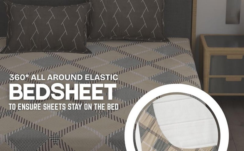 AMEYAA 320 TC Cotton Feel All Around Elastic Fitted Queen Size Bedsheets, Supersoft Elastic Fitted Double Bedsheet with 2 Pillow Covers, Size 60x78x8 Inches - Image 3