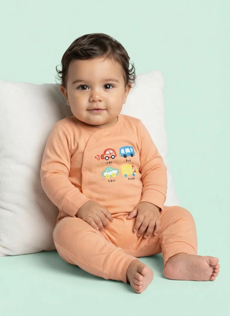 Nautinati  Nautinati Baby Boys' 100% Cotton Pack of 2 Vehicle Placement Print Sleepsuits for Men | Best Price UAE