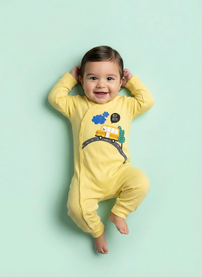 نوتيناتي Nautinati Baby Boys' 100% Cotton Pack of 2 Vehicle Placement Print Sleepsuits