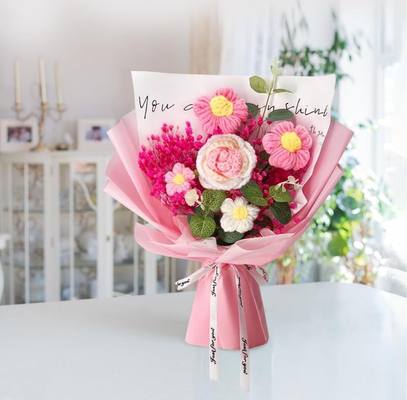 VRB Dec 1pcs Artificial Crochet Flower Bouquet/Artificial Flowers Bunch/Crochet flowers bouquet/Crochet flowers/Flowers Bouquet Gift for Girls Home Decor,gifting,etc. (Design 6) - Image 4