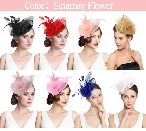 ZX Z&X Sinamay Fascinator Pillbox Hats for Women Feather Flower Church Derby Headband Clip Wedding Tea Party Hat Royal Blue - Image 5