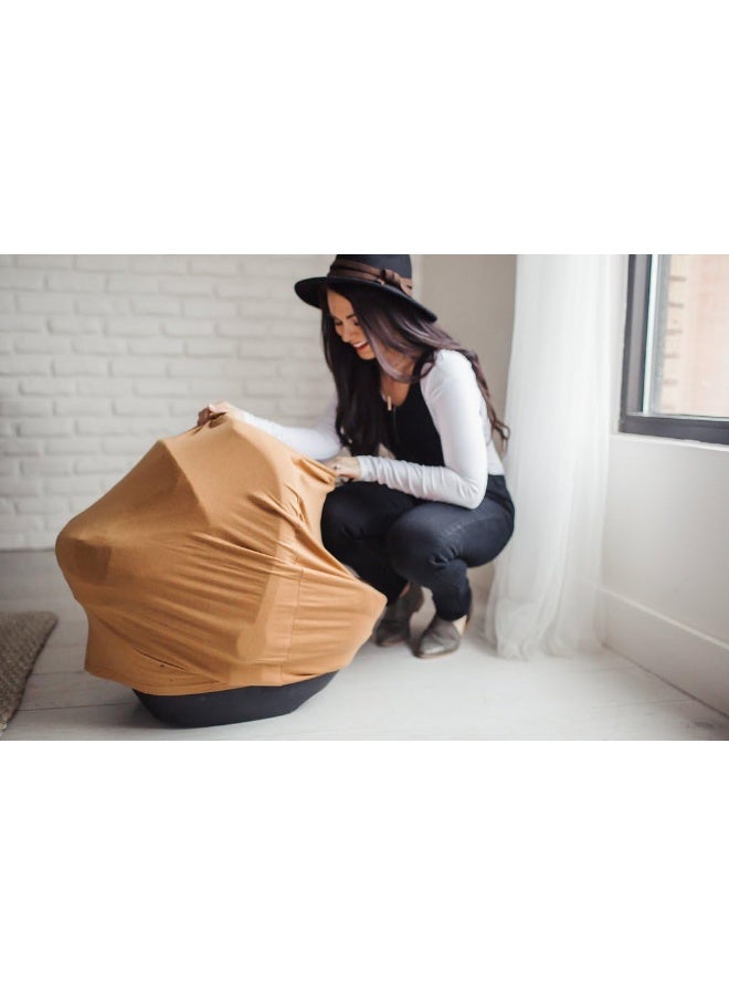 Copper Pearl Copper Pearl Baby Car Seat Cover Canopy and Nursing Cover Multi-Use Stretchy 5 in 1 Gift 'Camel' - Image 4