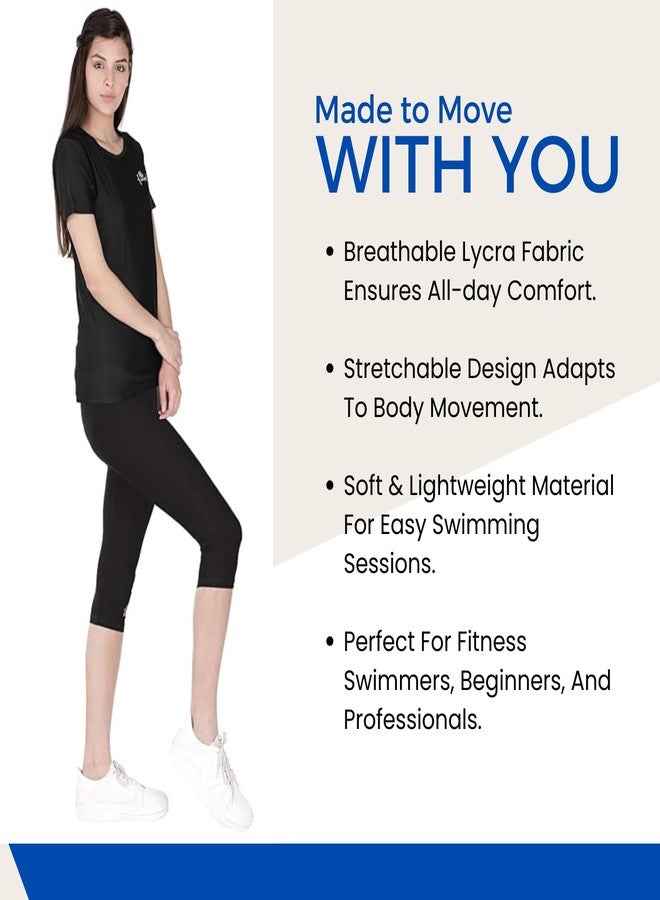 FILMAX® Originals Women Spandex Lycra Solid T-Shirt & Tights Set Swimming Costume (4682x4686_Black & Black_5XL) - Image 4