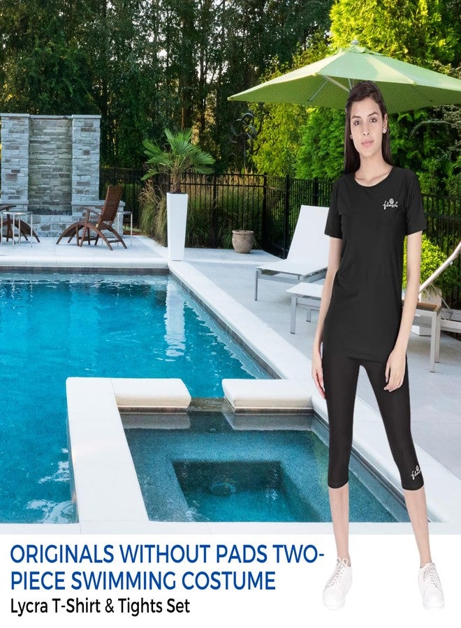 FILMAX® Originals Women Spandex Lycra Solid T-Shirt & Tights Set Swimming Costume (4682x4686_Black & Black_5XL) - Image 2