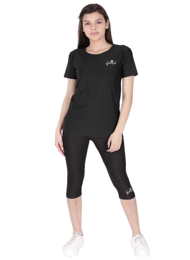 FILMAX® Originals Women Spandex Lycra Solid T-Shirt & Tights Set Swimming Costume (4682x4686_Black & Black_5XL) - Image 1
