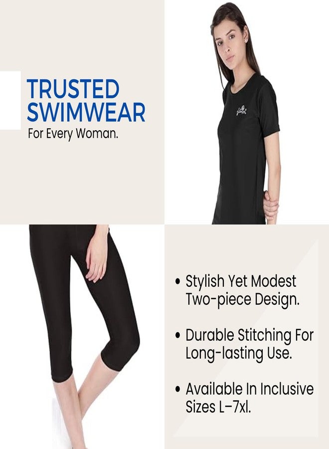 FILMAX® Originals Women Spandex Lycra Solid T-Shirt & Tights Set Swimming Costume (4682x4686_Black & Black_5XL) - Image 5