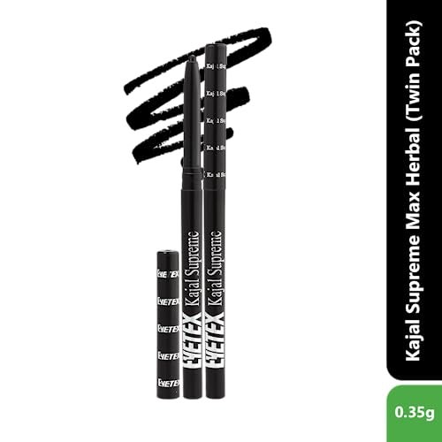 Eyetex Kajal Supreme Twin Max Herbal, 0.7g, Matte Black, Water-resistant, Up to 8-hrs Stay, Irritation-free, With Natural Extracts & Oils - Image 2